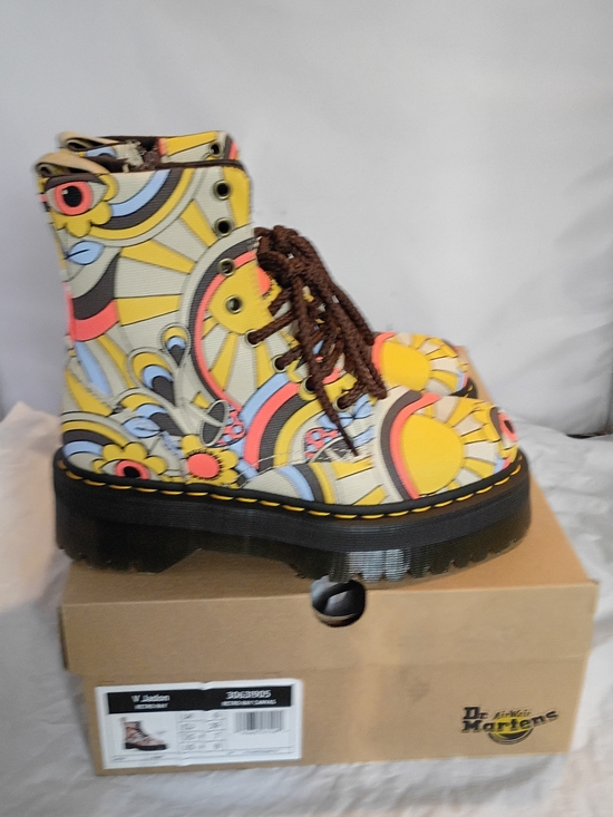Dr. Martens Shoes - DR. MARTENS Mushroom Hippie JADON RETRO RAY CANVAS PLATFORM 8 EYE SIDE ZIP NEW